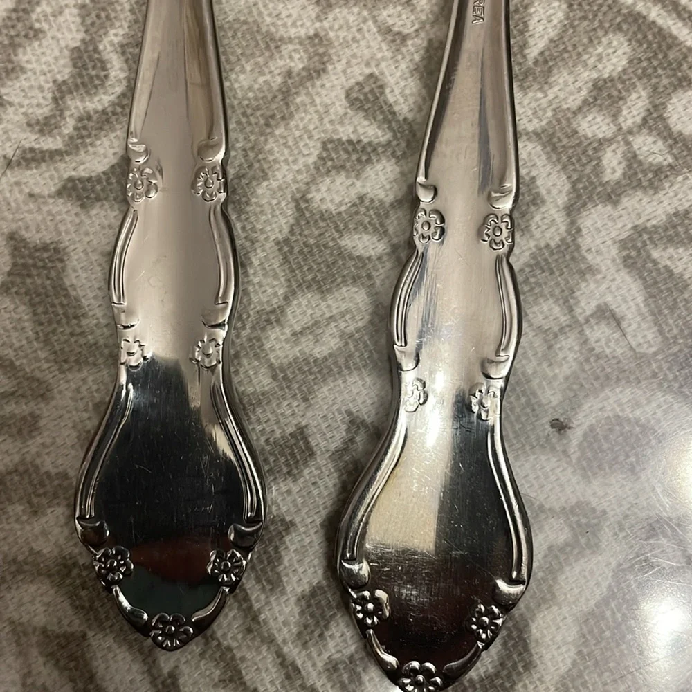 2 Retroneu stainless steel‎ tablespoons 18-8 Korea flower pattern